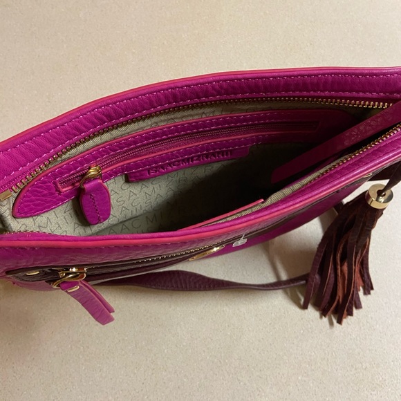 Isaac Mizrahi Vibrant Pink and Rich Brown Crossbody Bag - Picture 3 of 7